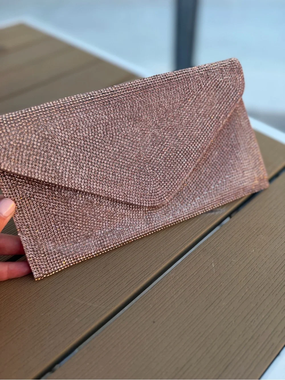 Steve Madden Rose Gold Crystal Envelope Clutch